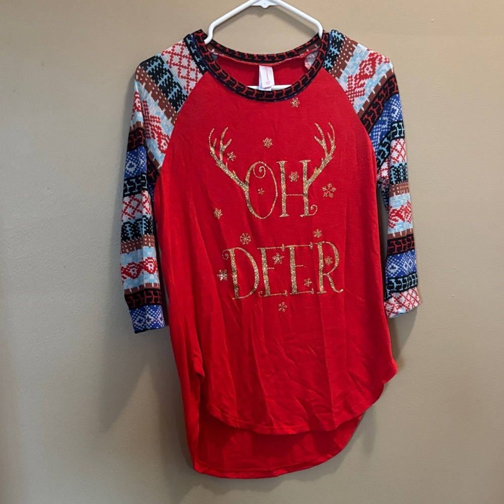 No Boundaries Red 'Oh Deer' Raglan Top